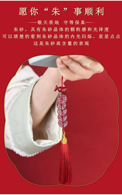 Natural Purple Gold Cinnabar Five Emperors Coin Gourd Amulet for Protection and Wealth