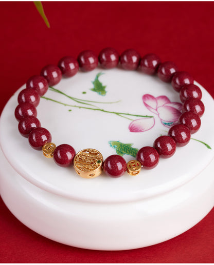 Natural Purple Gold Cinnabar Five Directions Wealth God Bracelet | Wealth Attraction & Protection Talisman