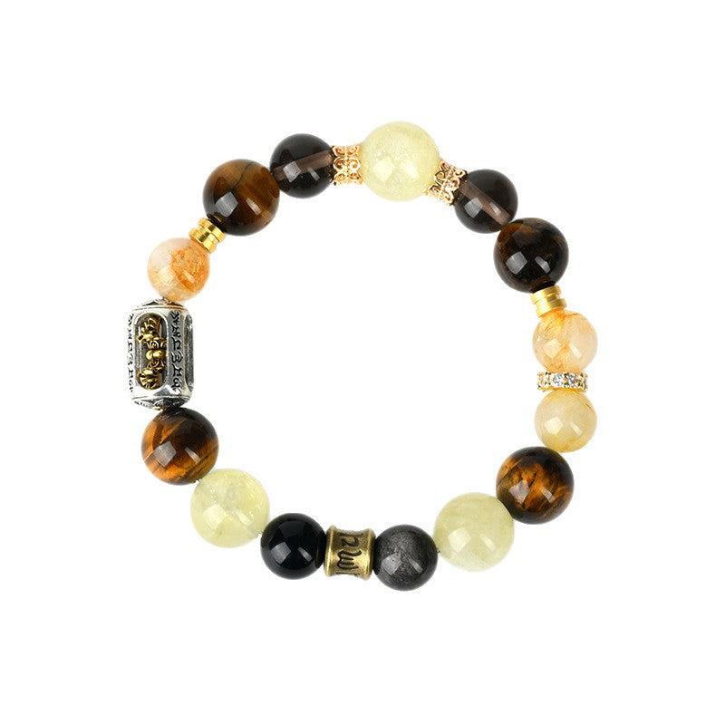 Natural Tiger Eye Gold Crystal Bracelet with Yellow Tower Beads - Protection & Wealth Talisman
