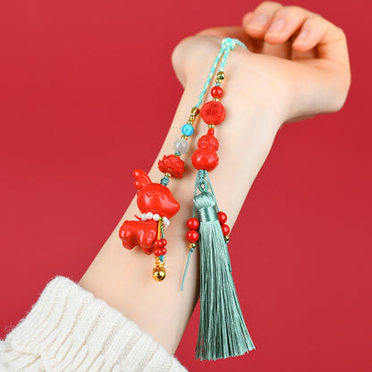 Natural High-Content Cinnabar Deer Safe Journey Car Pendant Keychain Bag Ornament