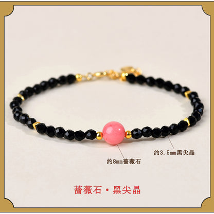 Natural Crystal Black Spinel Multi-Gem Adjustable Bracelet for Women - Mystical Protection & Elegance