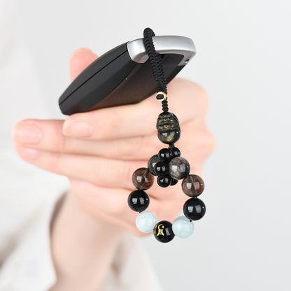 Natural Obsidian Five Elements Hydration Keychain - Balance Energy & Prosperity Pendant