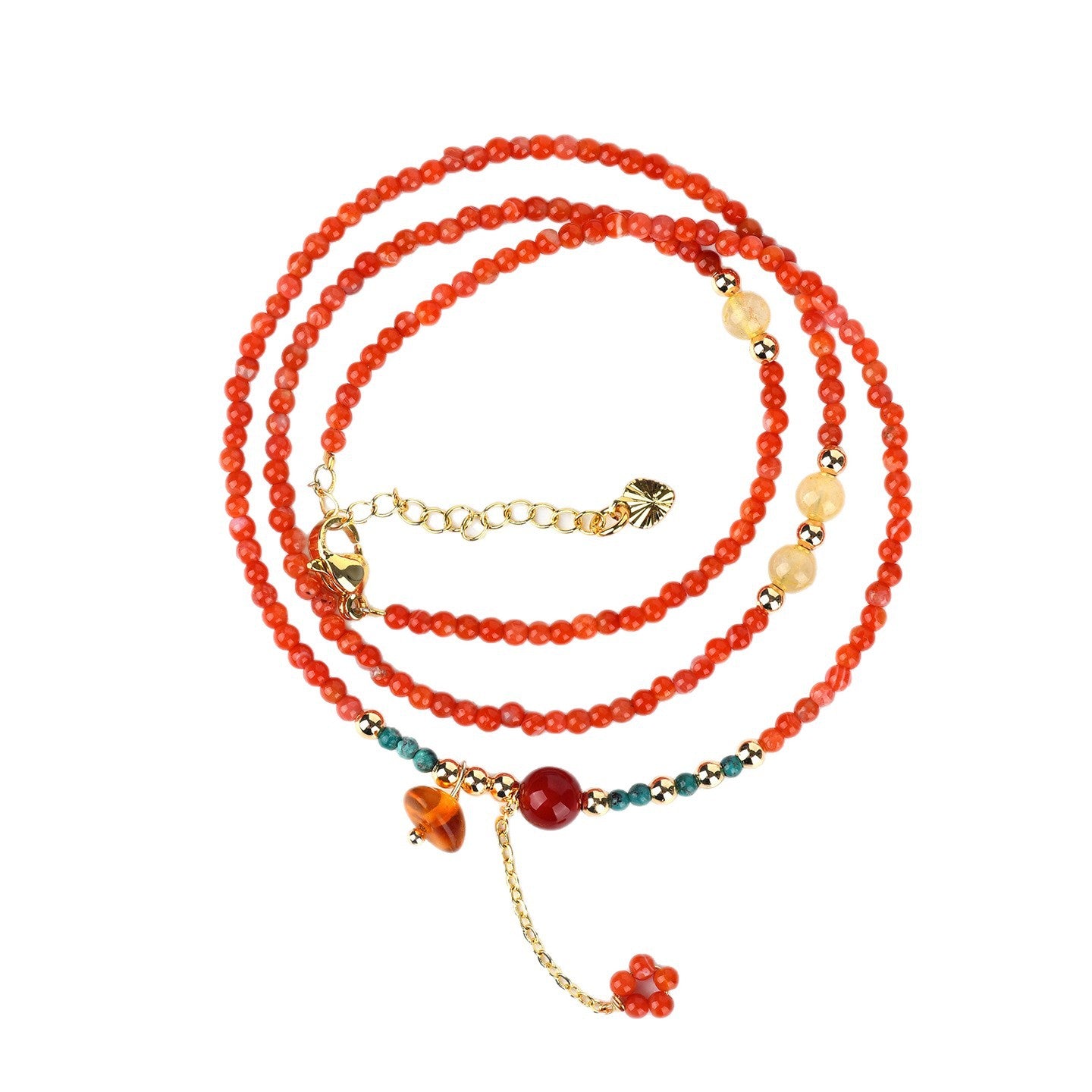 Natural Southern Red Agate & Yellow Rutilated Quartz Multi-Circle Bracelet - Elegant Women's Collarbone Necklace