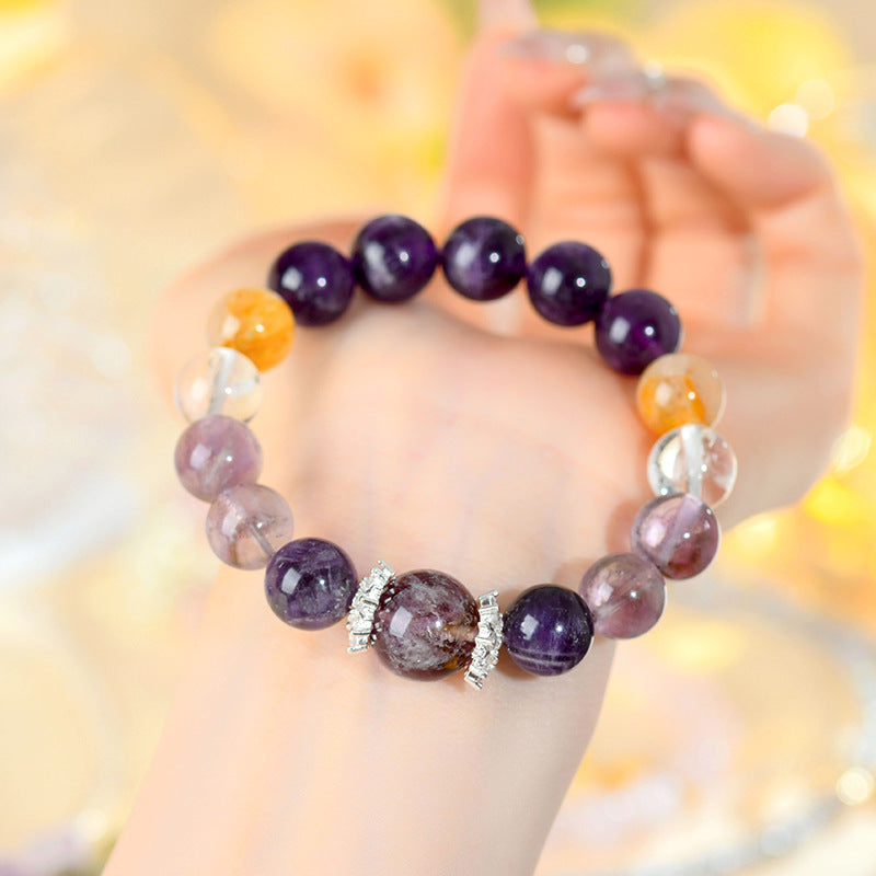 Natural Amethyst Yellow Gum Flower White Crystal Bracelet - Spiritual Harmony & Energy Balance