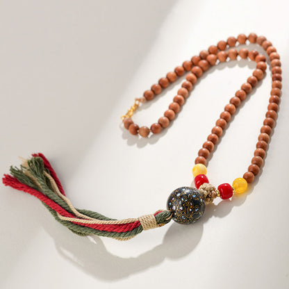 Antique Buddhist Prayer Beads Necklace with Agarwood and Red Sandalwood - Spiritual Meditation Accessory