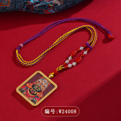 Purple Gold Cinnabar Thangka Pendant Necklace - Tibetan Spiritual Amulet for Protection