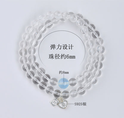 White Crystal Aquamarine Double Circle Bracelet - S925 Silver Chinese Style Elegance