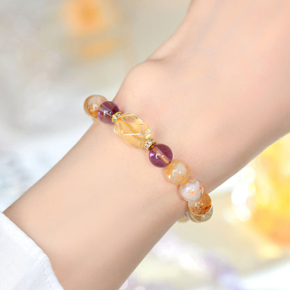Natural Yellow Pagoda Crystal Bracelet | Wealth & Protection Talisman for Women