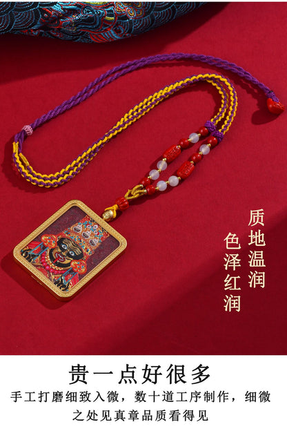 Purple Gold Cinnabar Thangka Pendant Necklace - Tibetan Spiritual Amulet for Protection