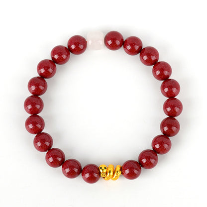 Natural Raw High-Content Cinnabar Coiled Snake Bracelet - Zodiac Snake Birth Year Red Charm for Women