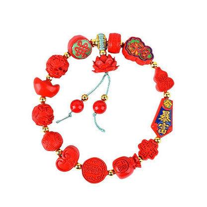 Natural High Content Cinnabar Multi-Gem Bracelet - Auspicious Red Zodiac Year Spiritual Jewelry