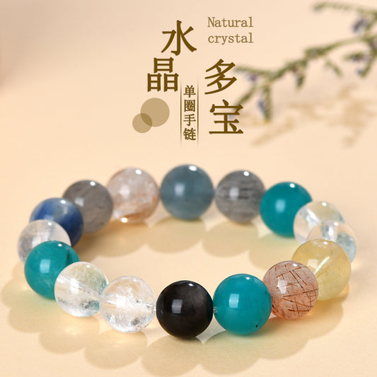 Natural Crystal Duobao Bracelet with White Crystal and Amazonite - Unisex Spiritual Energy Accessory