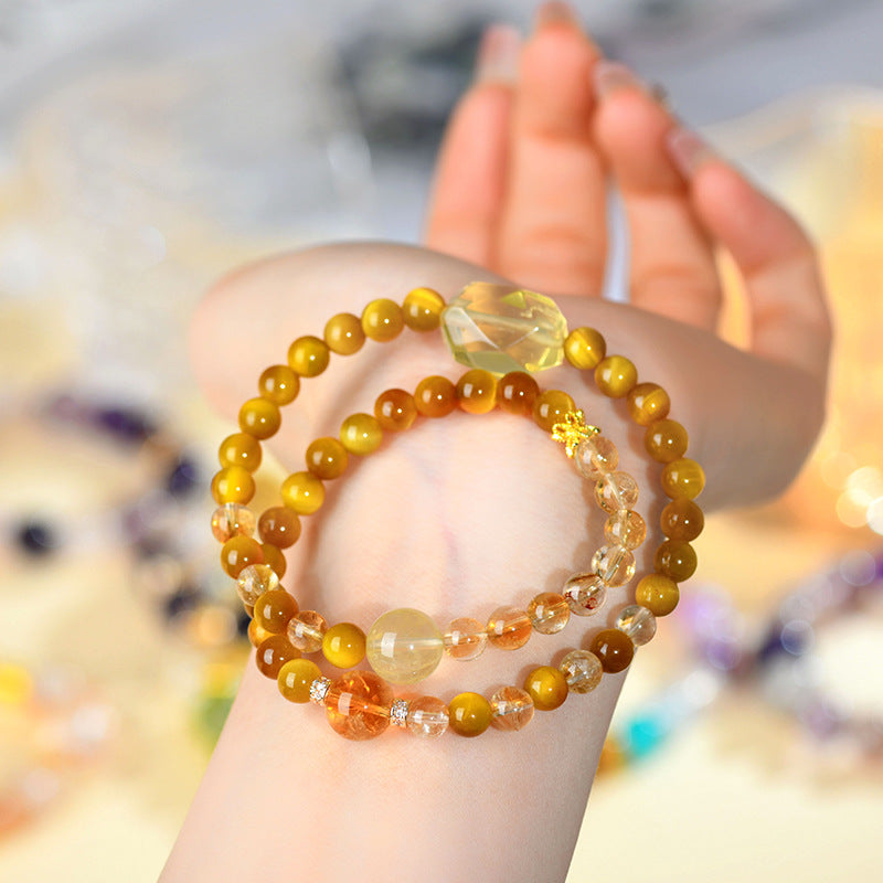 Golden Tiger Eye Double Circle Bracelet | Natural Crystal Protection & Wealth Attraction