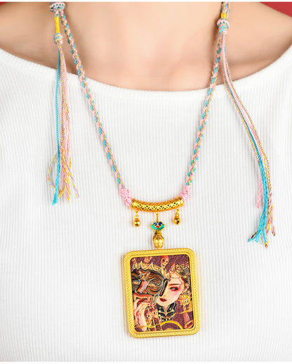 Purple Gold Cinnabar Past Life Present Life Thangka Pendant | Tibetan Hand-woven Spiritual Necklace