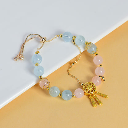 Pisces Crystal Bracelet with Natural Aquamarine & Rose Quartz | Emotional Harmony & Spiritual Awakening