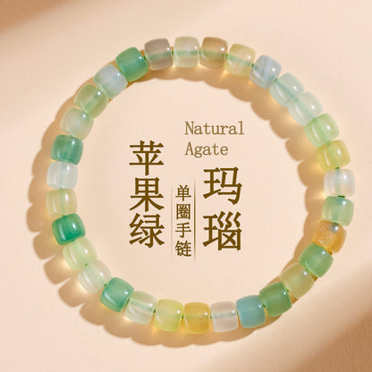 Natural Agate Chalcedony Single Circle Bracelet with Silver Obsidian Lapis Lazuli - Spiritual Women's Jewelry