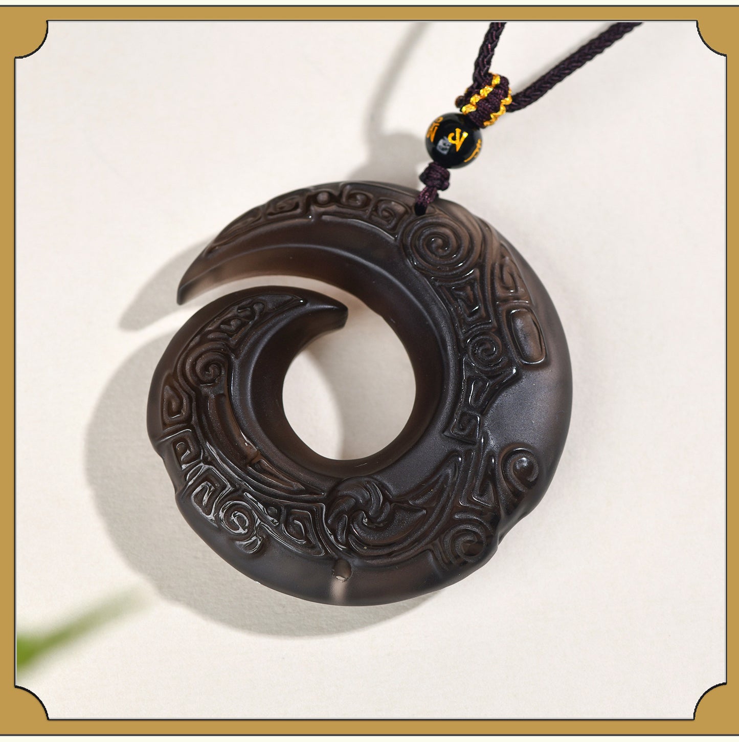 Natural Mexican Obsidian Lucky Pendant | Peace Buckle Necklace for Spiritual Protection