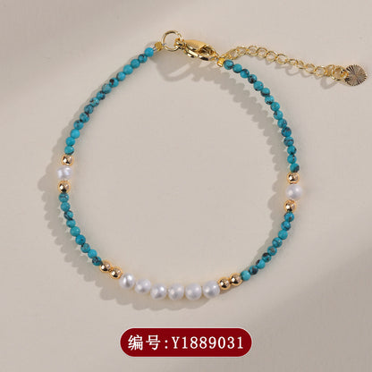 Natural Turquoise Pearl Bracelet with Small Rice Beads - Elegant Women's Custom Jewelry for Protection and Harmony