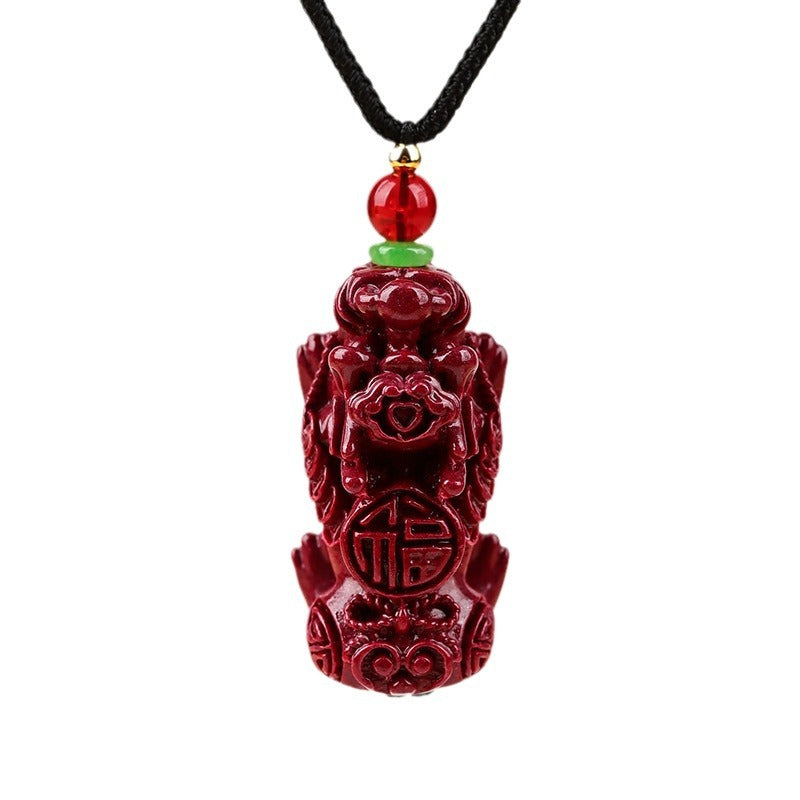 Natural Purple Gold Cinnabar Pixiu Pendant - Wealth Attracting Unisex Feng Shui Necklace