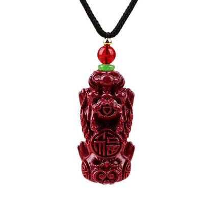 Natural Purple Gold Cinnabar Pixiu Pendant - Wealth Attracting Unisex Feng Shui Necklace