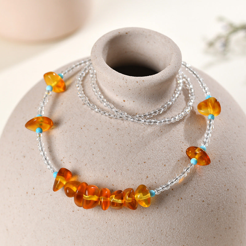 Natural White Crystal Amber Collarbone Necklace | Purifying Energy Elegant Spiritual Jewelry
