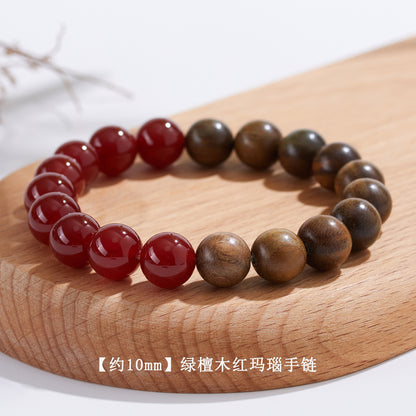 Natural Green Sandalwood Red Agate Bracelet | Spiritual Protection & Wealth Luck Charm