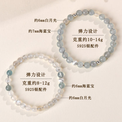 Natural Aquamarine White Moonlight Bracelet - S925 Silver Elegant Women's Spiritual Jewelry