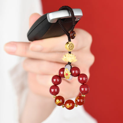 Natural Purple Gold Cinnabar Zodiac Three-in-One Keychain Pendant for Luck and Protection