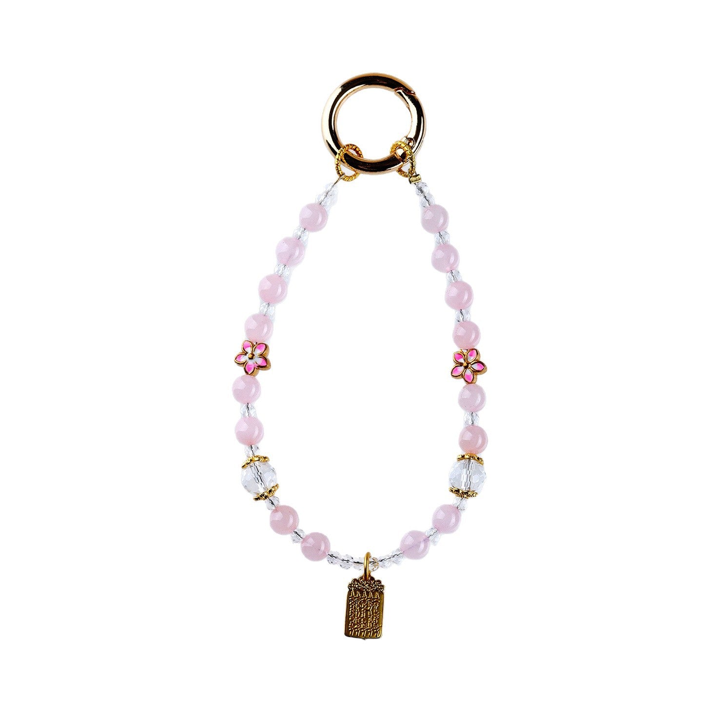 Natural Pink Quartz Peach Blossom Keychain - Love Charm & Fortune Pendant