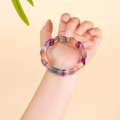 Natural Colorful Fluorite Bamboo Knot Bracelet - Spiritual Protection & Elegant Fashion
