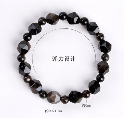 Natural Silver Obsidian Irregular Faceted Single Circle Bracelet | Mystical Protection & Elegance