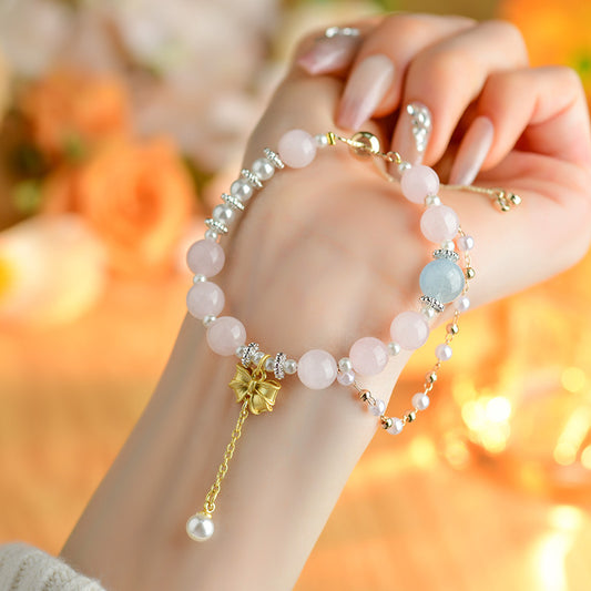 Virgo Crystal Bracelet with Natural Aquamarine and Rose Quartz - Spiritual Harmony Accessory