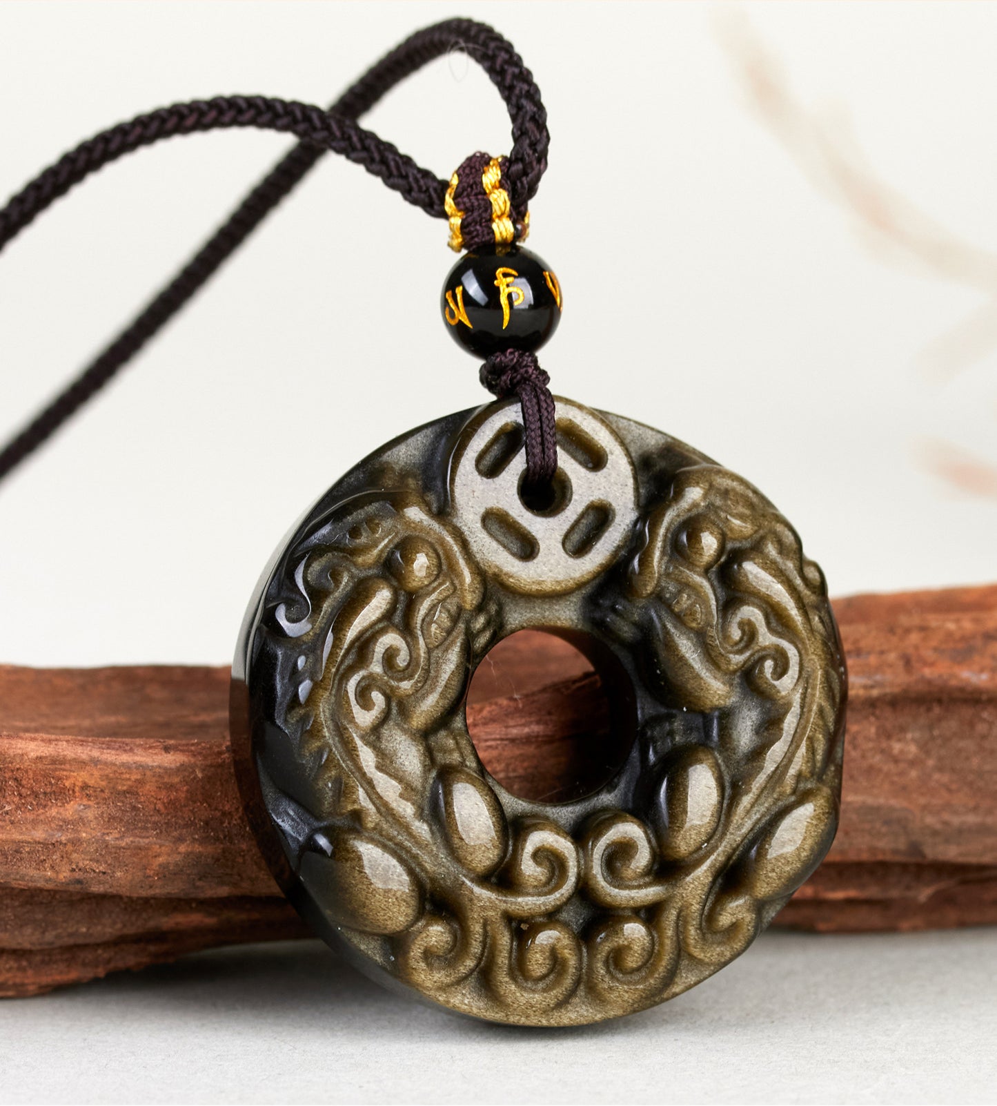 Natural Black Ice Obsidian Double Pixiu Pendant Necklace - Wealth & Protection Talisman
