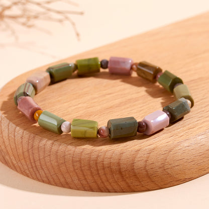 Natural Alashan Agate Faceted Barrel Bead Bracelet - Spiritual Energy & Good Fortune Talisman