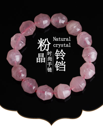 Natural Rose Quartz Bell Bracelet for Women - Peach Pink Crystal Healing Jewelry for Love and Harmony