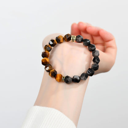 Golden Tiger Eye and Obsidian Faceted Irregular Bracelet - Unisex Couple Protection Charm
