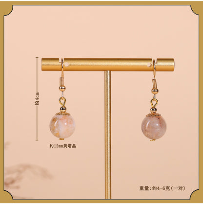 Natural Crystal Earrings | White Amethyst Yellow Tower Crystal Spiritual Energy Women's Jewelry