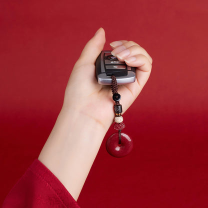 Natural Purple Gold Cinnabar Peace Buckle Keychain - Zodiac Protection Amulet for Car & Bag