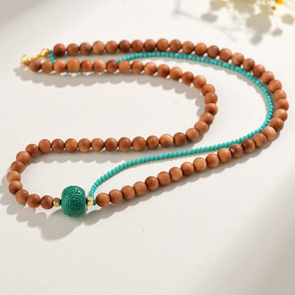 Antique Buddhist Prayer Beads Necklace with Agarwood and Red Sandalwood - Spiritual Meditation Accessory