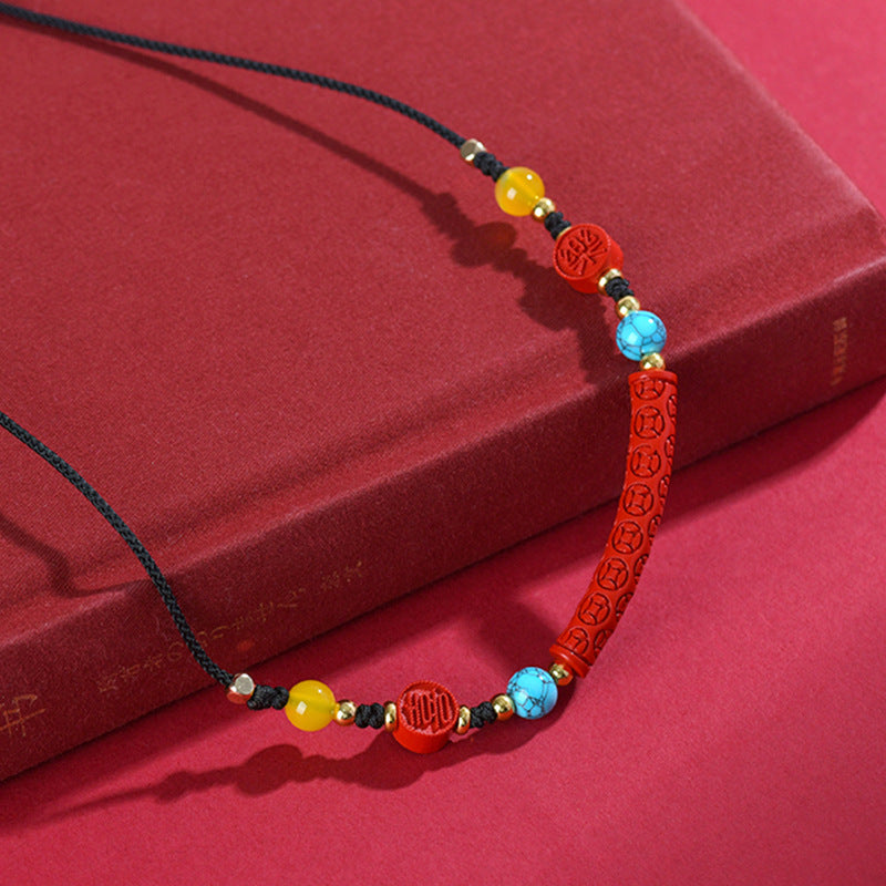 Natural Cinnabar Copper Coin Pendant Necklace | Protective Wealth Retro Spiritual Chain