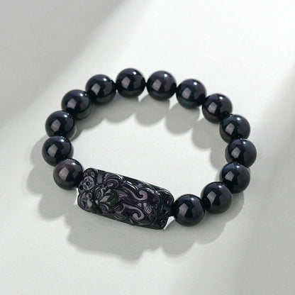 Natural Rainbow Eye Obsidian Pixiu Bracelet - Wealth and Protection Talisman for Couples