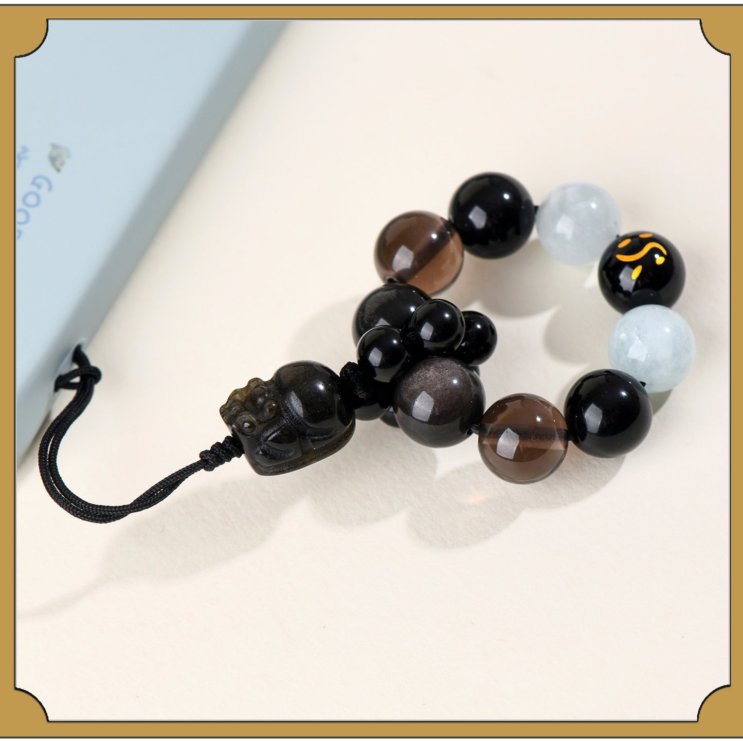 Natural Obsidian Five Elements Hydration Keychain - Balance Energy & Prosperity Pendant