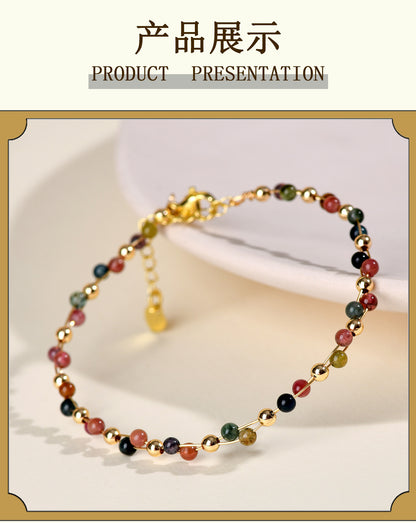 Natural Crystal Lapis Lazuli Tourmaline Red Agate Silk Wrapped Bracelet for Petite Women