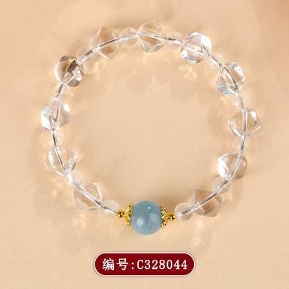 Natural White Crystal Aquamarine Irregular Bracelet | Spiritual Purification & Elegant Fashion
