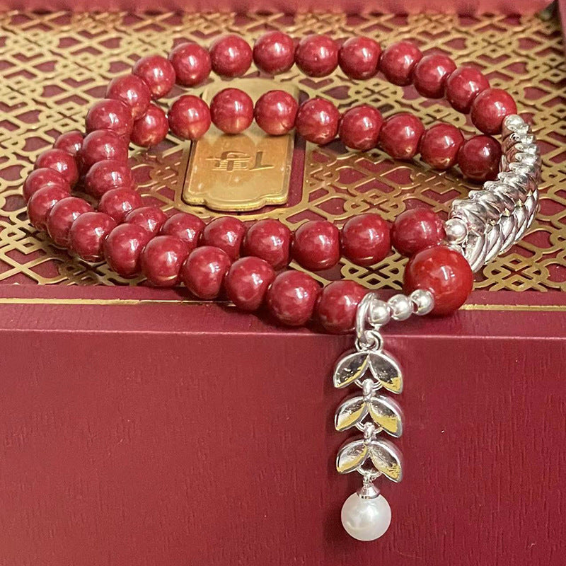 Natural Purple Gold Sand Cinnabar Double Layer Bracelet - Vintage Peaceful Year Design for Protection