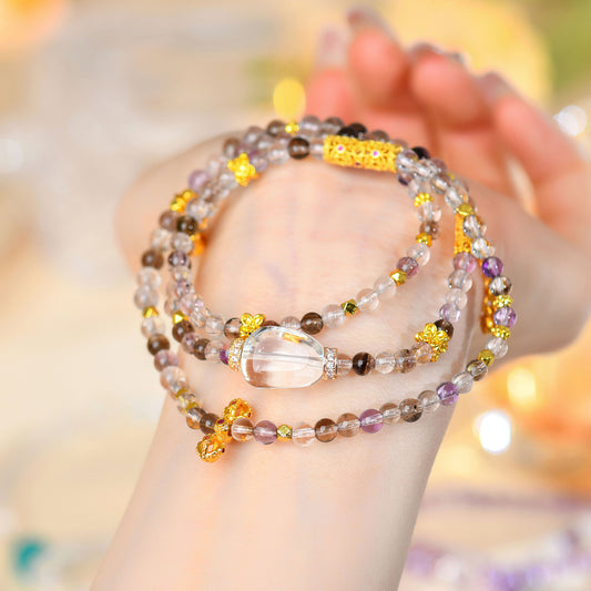 Natural Super Seven Crystal Three-Circle Bracelet - Spiritual Harmony & Wealth Attraction