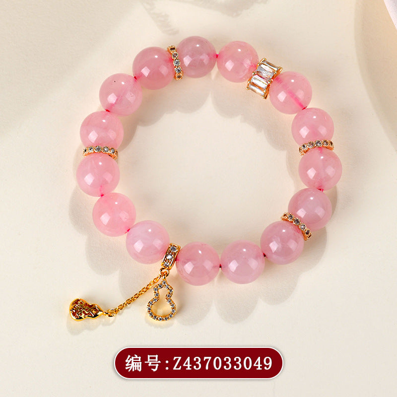 Natural Hibiscus Pink Crystal Beaded Bracelet | Large Round Beads Spiritual Jewelry for Women