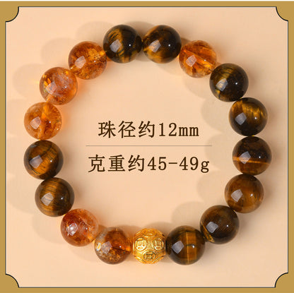 Yellow Tiger Eye Crystal Bracelet with Copper Coin Beads - Chinese Style Lucky Charm