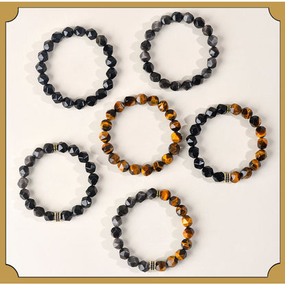 Golden Tiger Eye and Obsidian Faceted Irregular Bracelet - Unisex Couple Protection Charm