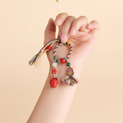 Natural Imperial Red Sand Gold Painted Gourd Keychain - Tibetan Style Luck & Protection Pendant